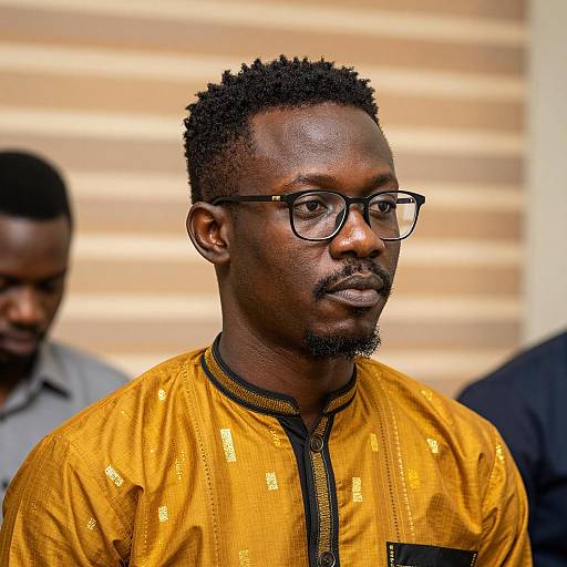 Black Man in Yellow Traditional Shirt with Glasses