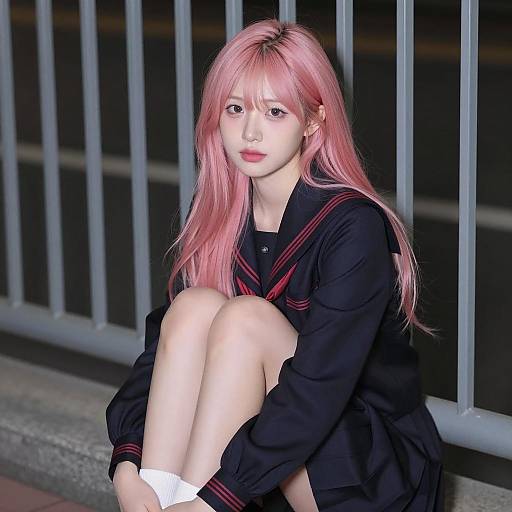 Stylish Asian Student with Pink Hair