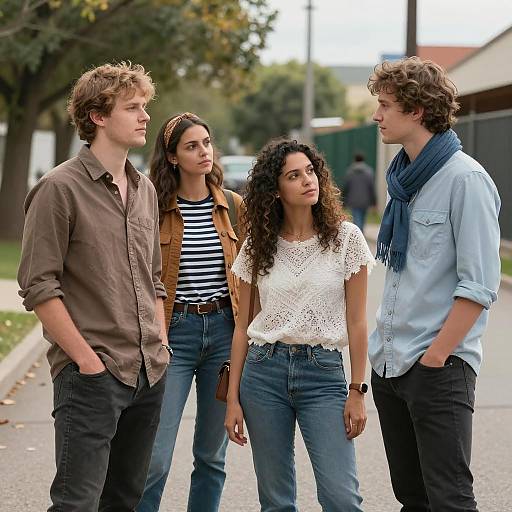 Group of Four Young Adults Standing Outdoors
