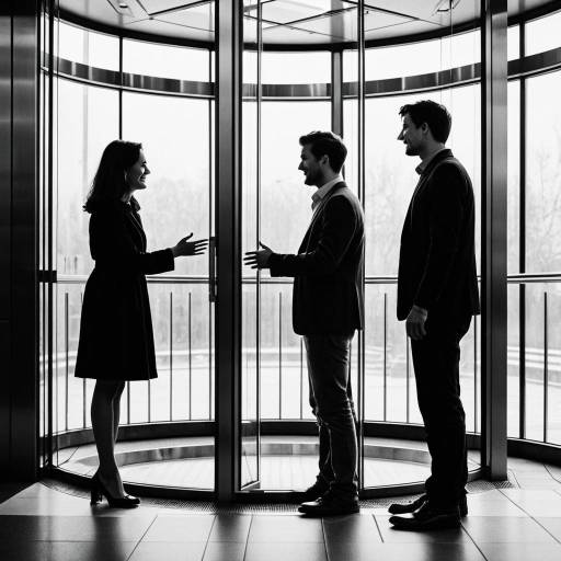 Business People at Glass Elevator Door