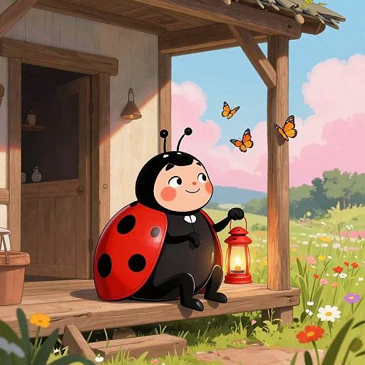 Charming Ladybug Girl in Countryside