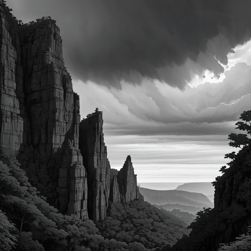 Dramatic Craggy Cliffs in Greyscale