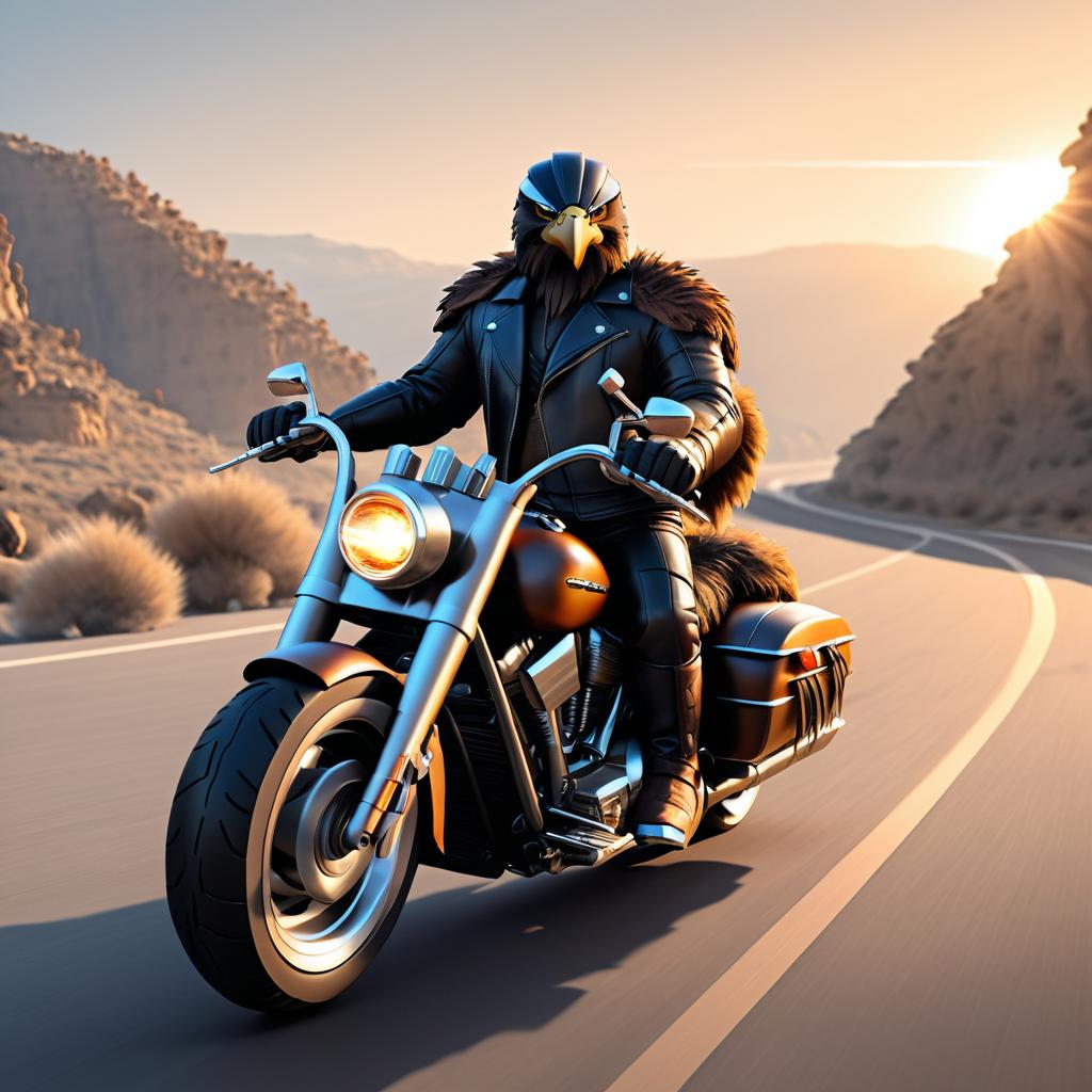 Epic Biker Eagle in Hyperrealistic Style