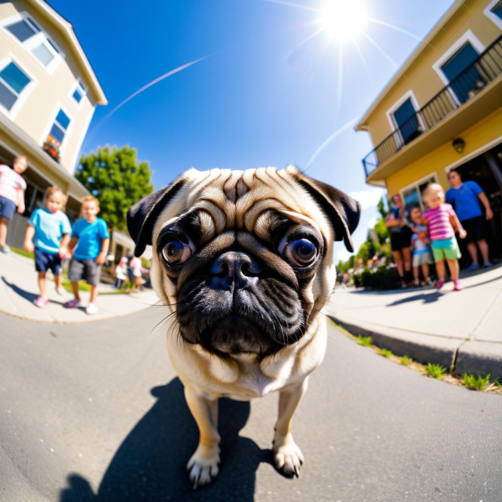 Whimsical Pug Portrait with Fisheye Lens