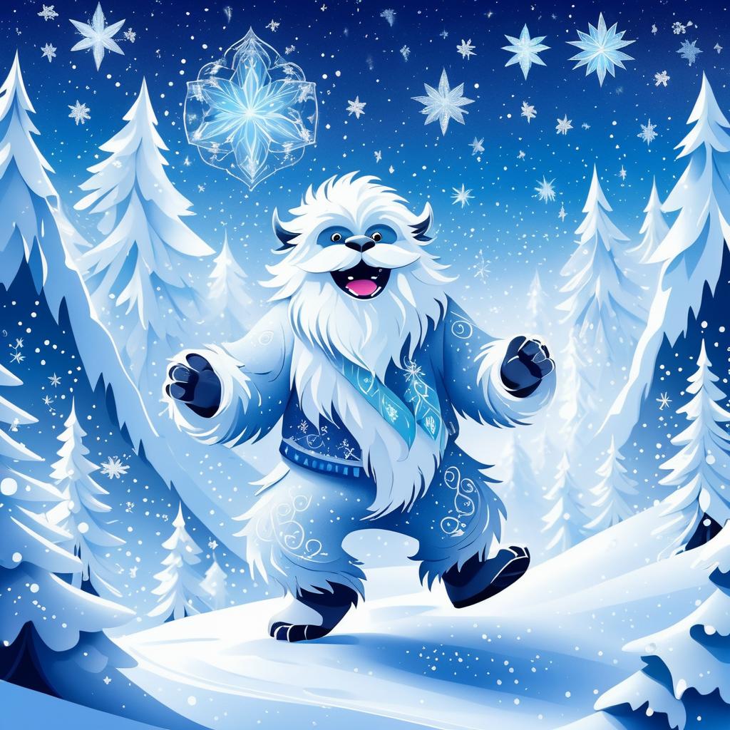 Dancing Yeti in a Starry Snowscape