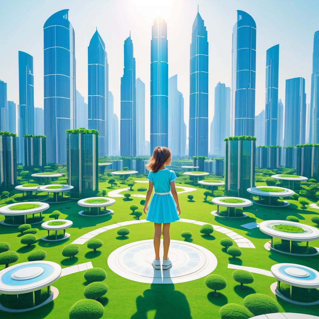 Futuristic Cityscape with Young Girl