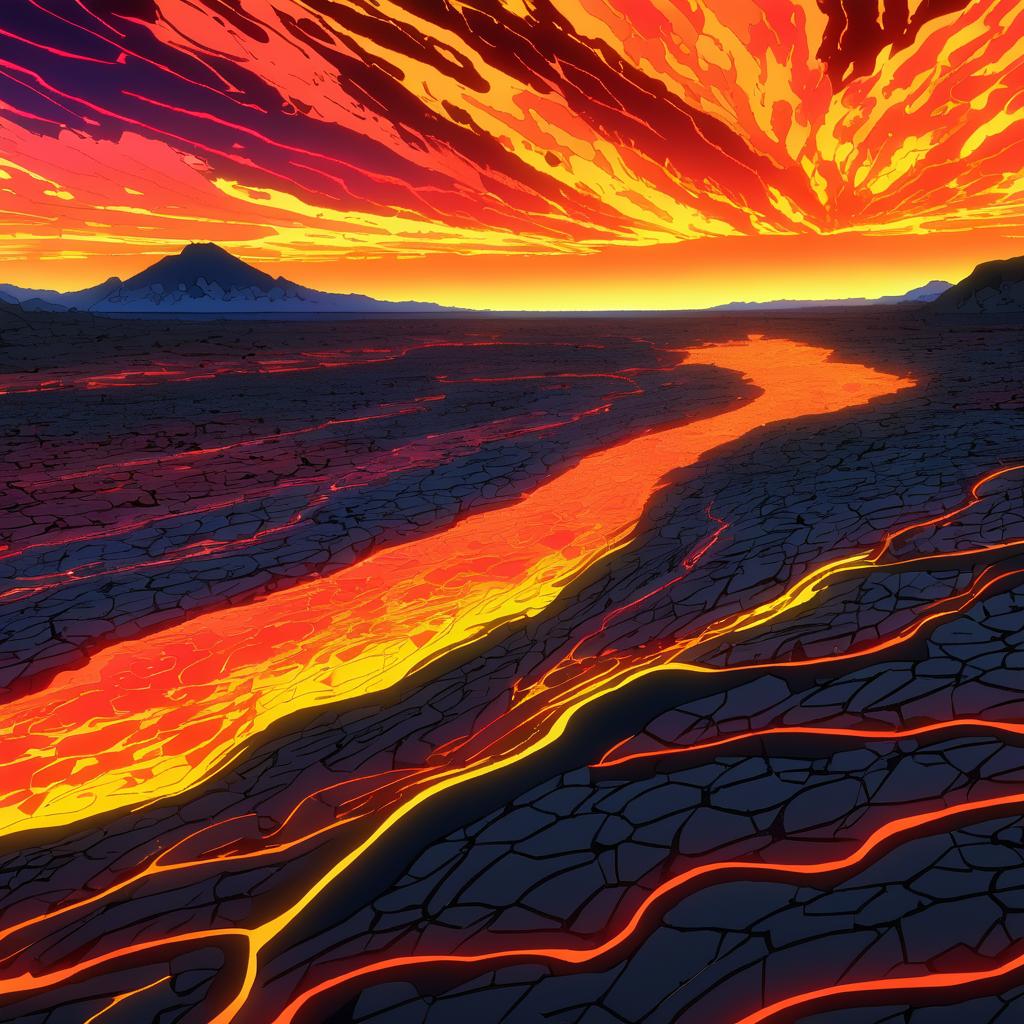 Vibrant Lava Flow Fields at Sunset