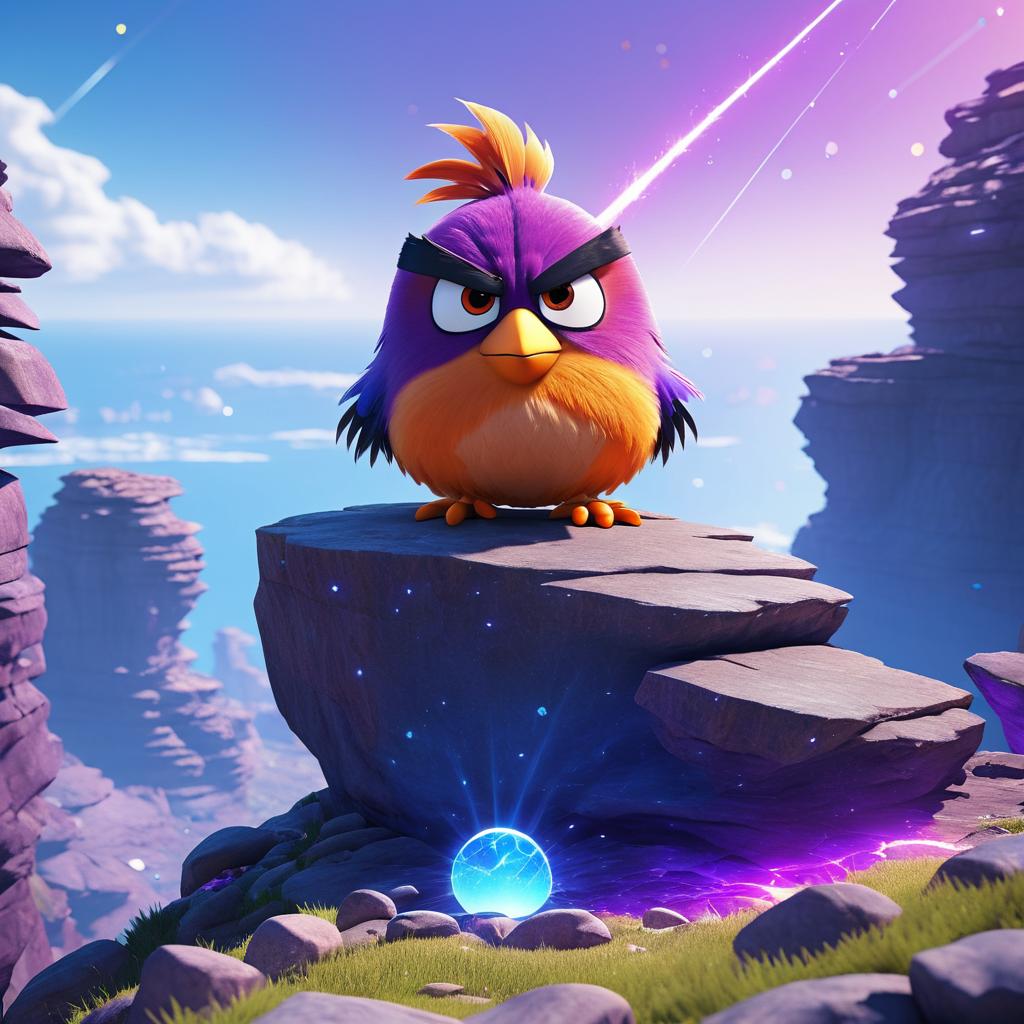 Futuristic Angry Bird on a Cliff