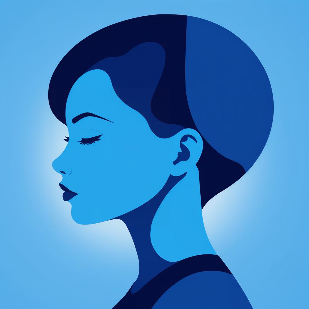 Minimalist Blue Girl Side Portrait Illustration