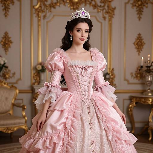 Luxurious Rococo Woman in Pink Gown