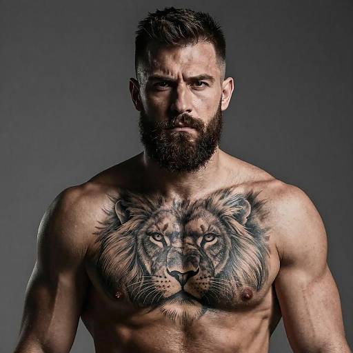 Muscular Bearded Man with Lion Tattoo