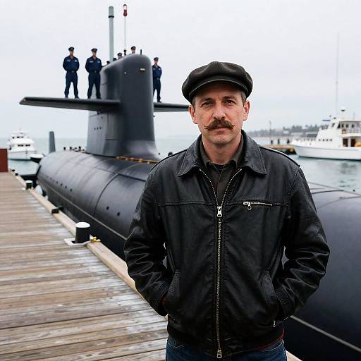 Man in Leather Jacket by Submarine