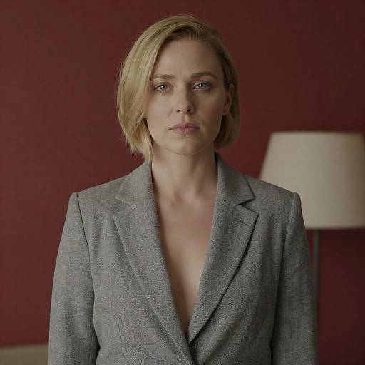 Neutral Expression Portrait Against Red Wall