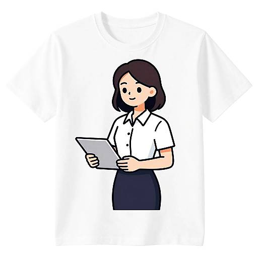 Aerial View Asian Female Teacher Cartoon