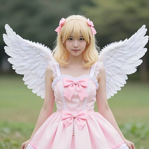 Blonde Girl with Pink Dress and Wings