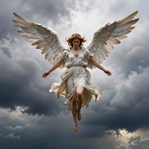 Realistic Angel Descending from Stormy Sky