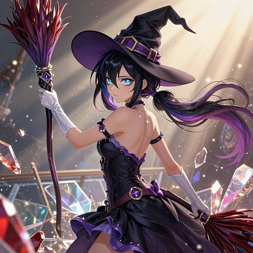 Mystical Witch with Sparkling Broom