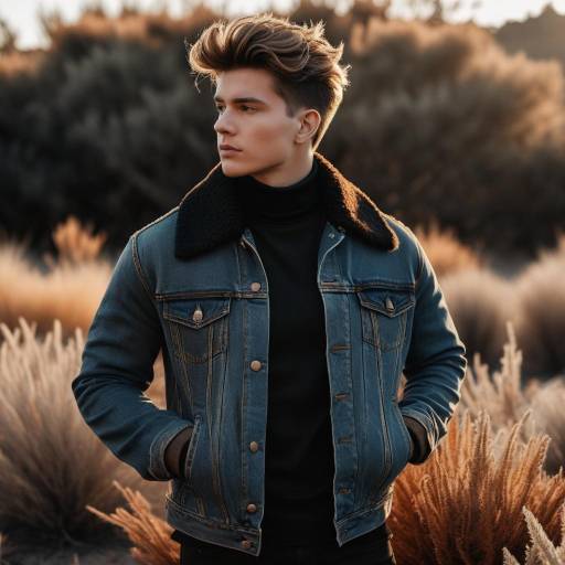 Young Man in Denim Jacket Outdoors