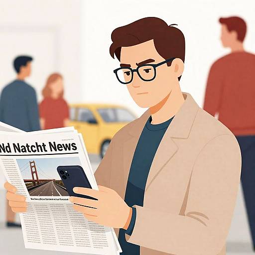 Man with Phone Illustrated Scene