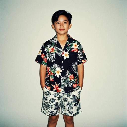 Boy in Hawaiian Shirt and Shorts