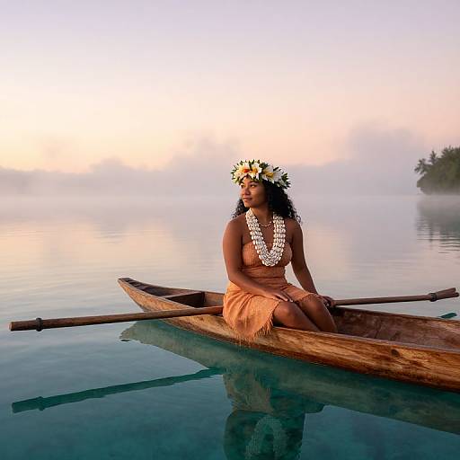 Samoan Girl on Canoe at Dawn