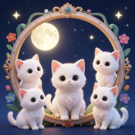 Adorable White Kittens with Night Sky Frame