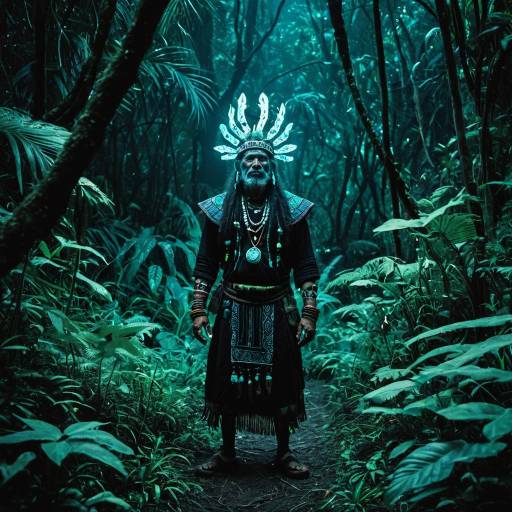 Enigmatic Shaman Amidst Luminous Jungle Enigmatic Shaman Amidst Luminous Jungle