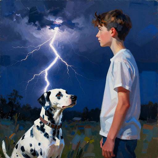 Teen Boy and Dalmatian in Neon Storm