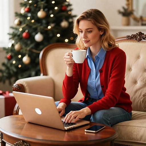 Cozy Holiday Scene with a Thoughtful Woman