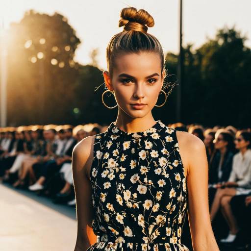 Female Model with Top Knot Hairstyle on Fashion Runway