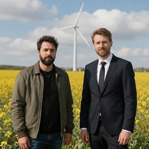 Two Men in a Yellow Flower Field