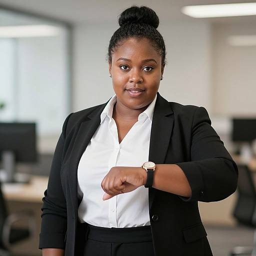 Confident Dark-Skinned Woman in Office Attire