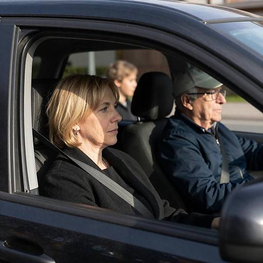 Sunlit Black Car With Three Passengers