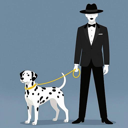 Androgynous Figure Walking Dalmatian Dog