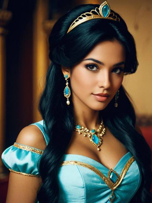 Woman dressed as Princess Jasmine with jeweled accessories