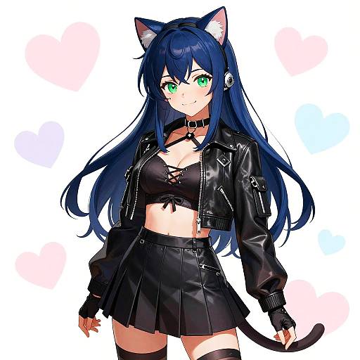 Confident Anime Girl with Cat Ears