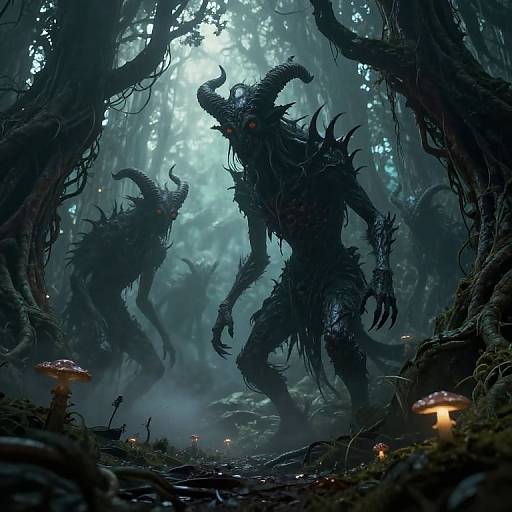 Sinister Forest Creatures in Enchanted Fog