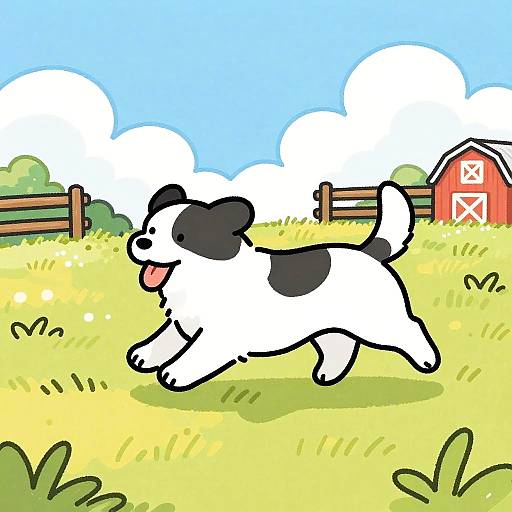 Cartoon Dog Running in Sunny Field