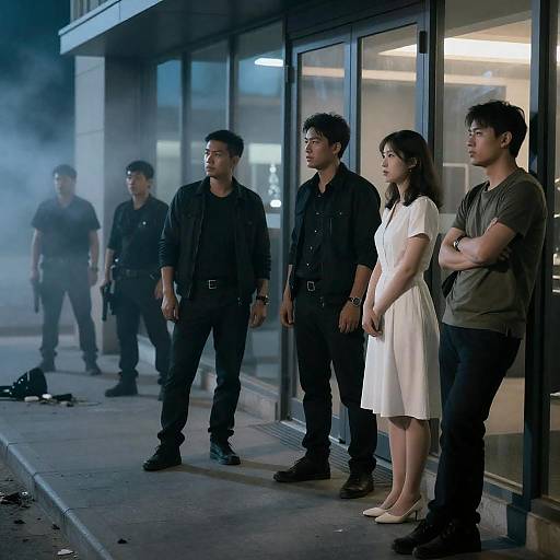 Blue-Lit Gritty Urban Standoff Scene