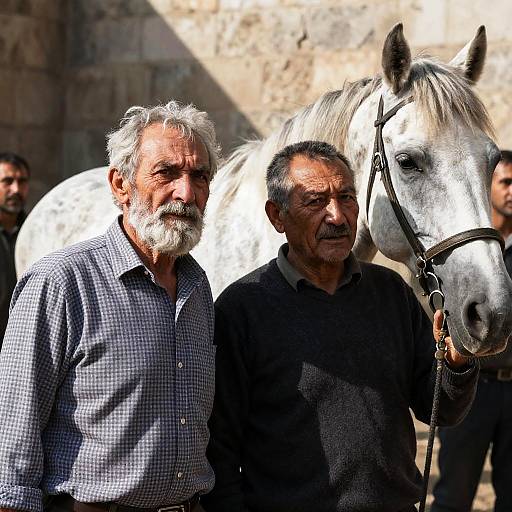 Elderly Men and Majestic Gray Horse
