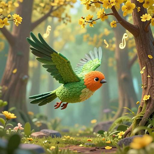 3D Fantastical Bird in Enchanted Forest