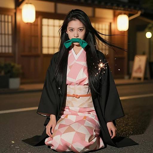 Dramatic Nighttime Portrait of Asian Woman