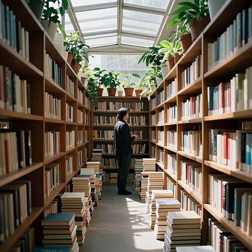Sunlit Solitary Library Aisle