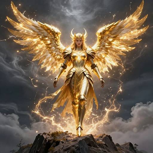 Celestial Warrior Arkangel with Golden Armor and Wings