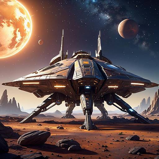 Futuristic Spaceship on Alien Landscape