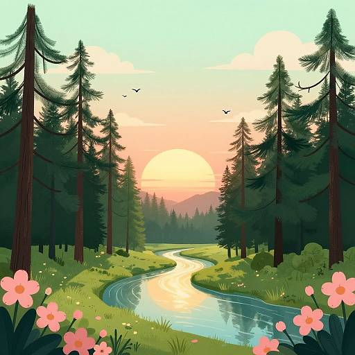 Serene Sunset Forest Landscape