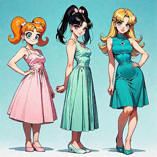 Anime Style Powerpuff Girls in Dresses