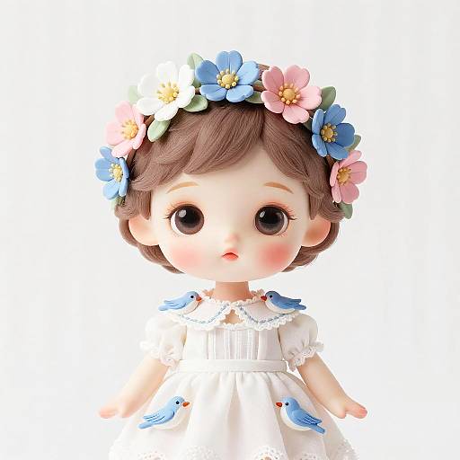 Whimsical Porcelain Doll with Floral Crown