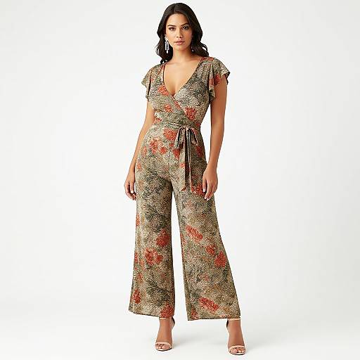 Boho Chic Woman in Floral Jumpsuit