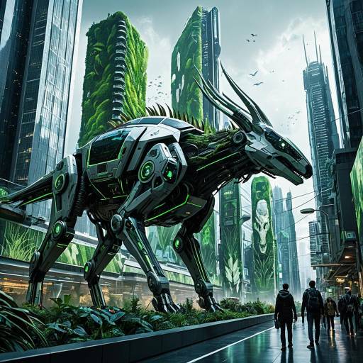 Cybernetic Wildlife in Futuristic Green Cityscape Cybernetic Wildlife in Futuristic Green Cityscape